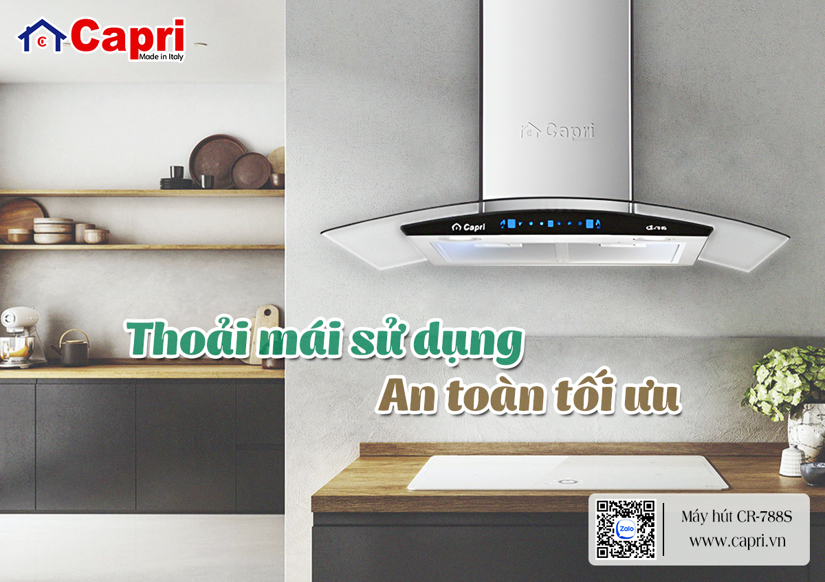 Máy hút mùi kính cong hiện đại nhập khẩu Capri